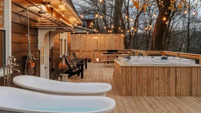 Romantische Terrasse an einem Wellness-Baumhaushotel